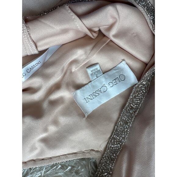 Oleg Cassini Nude Blush Pink Silver Sequin Beaded Formal Gown – Size 2 - Picture 7 of 11